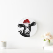 サンタの帽子の乳牛 ラウンド壁時計 (ホーム)