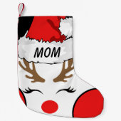 サンタの帽子の名前で母レッドノーズのトナカイ スモールクリスマスストッキング (正面)