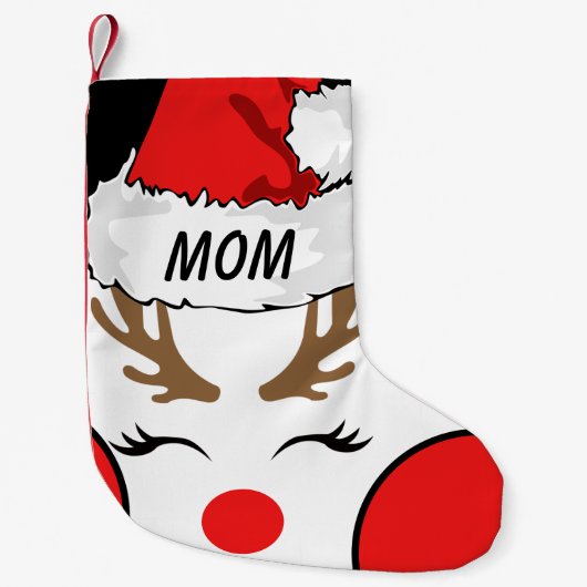 サンタの帽子の名前で母レッドノーズのトナカイ スモールクリスマスストッキング (正面)