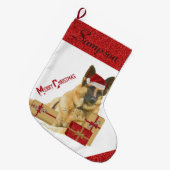 サンタの帽子の愛らしいジャーマン・シェパード ラージクリスマスストッキング (正面 (吊り時))