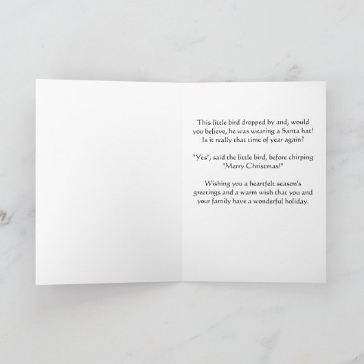 サンタの帽子の挨拶状を持つメリークリスマスの鳥 シーズンカード (内部)