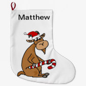 サンタの帽子の漫画のおもしろいなヤギ ラージクリスマスストッキング (正面)