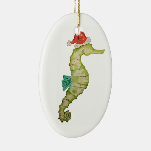 サンタの帽子の航海のなクリスマスのornamenのタツノオトシゴ セラミックオーナメント (右)