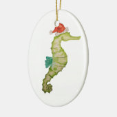 サンタの帽子の航海のなクリスマスのornamenのタツノオトシゴ セラミックオーナメント (左)
