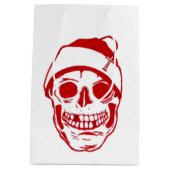 サンタの帽子の赤いスカル ミディアムペーパーバッグ (裏面)