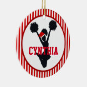 サンタの帽子の赤と白のクリスマスのチアリーダー セラミックオーナメント (右)