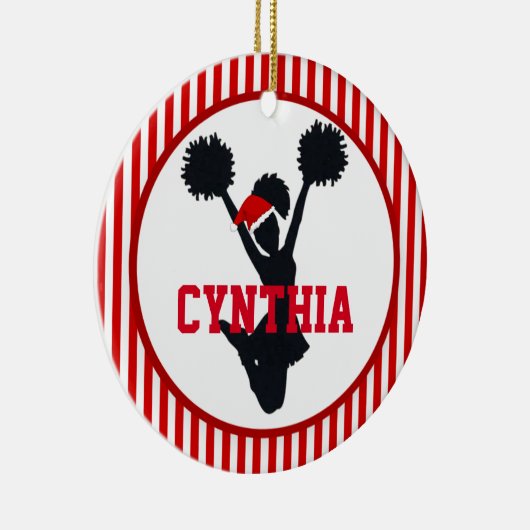 サンタの帽子の赤と白のクリスマスのチアリーダー セラミックオーナメント (右)