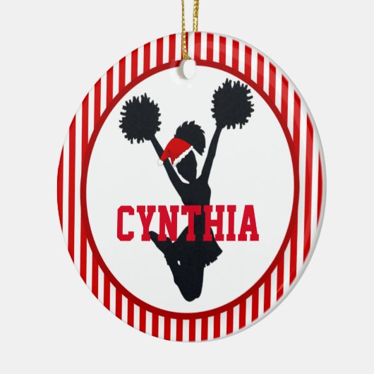 サンタの帽子の赤と白のクリスマスのチアリーダー セラミックオーナメント (左)