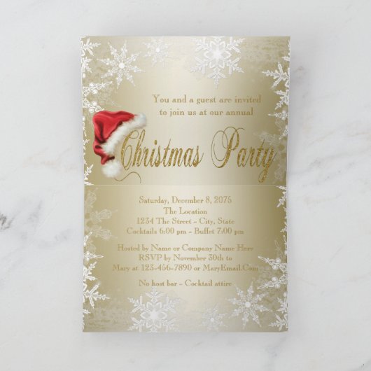 サンタの帽子の雪片のクリスマスのパーティの招待状 招待状 (内部)