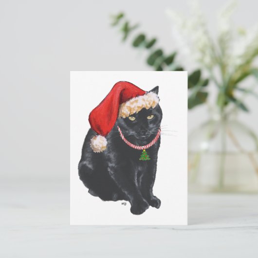 サンタの帽子の黒猫 シーズンポストカード (スタンド正面)