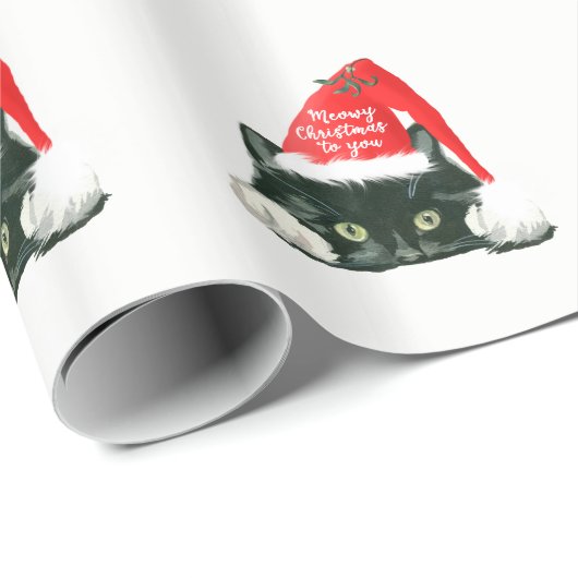 サンタの帽子のmeowyクリスマスの休日猫 ラッピングペーパー (ロールコーナー)