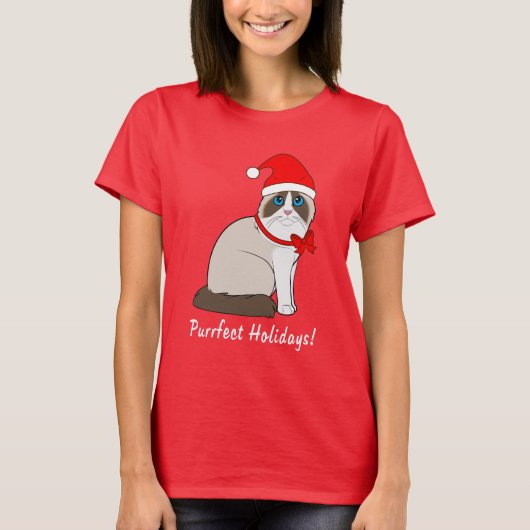サンタの帽子のPurrfectの休日のRagdoll猫! Tシャツ (正面)