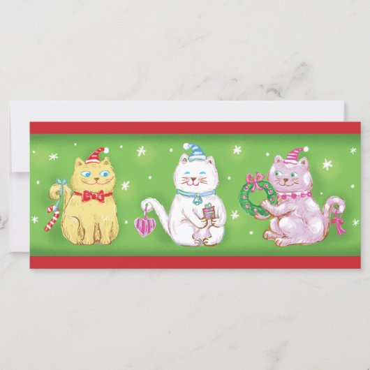 サンタの帽子をかぶったかわいいキャラクターの猫たち (正面)