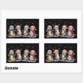 サンタの帽子をかぶったかわいいクリスマスのカワウソ 面白い動物 長方形シール (シート)