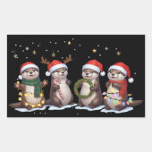 サンタの帽子をかぶったかわいいクリスマスのカワウソ 面白い動物 長方形シール (正面)