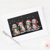 サンタの帽子をかぶったかわいいクリスマスのカワウソ 面白い動物 長方形シール (封筒)