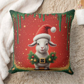 サンタの帽子をかぶったかわいいクリスマスのヤギのデザイン クッション (ブランケット)