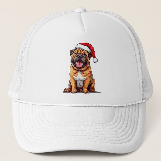 サンタの帽子をかぶったかわいいクリスマスの犬 キャップ (正面)