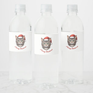サンタの帽子をかぶったかわいいクリスマスの猫のカスタムグッズ ペットボトルラベル