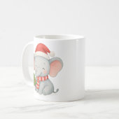 サンタの帽子をかぶったかわいいクリスマスの象 コーヒーマグカップ (正面左)