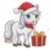 サンタの帽子をかぶったかわいいクリスマスの馬 シール (正面)