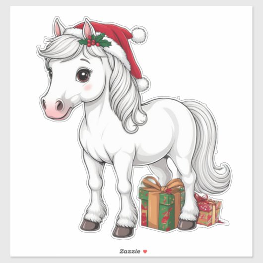 サンタの帽子をかぶったかわいいクリスマスの馬 シール (シート)