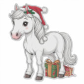 サンタの帽子をかぶったかわいいクリスマスの馬 シール (正面)