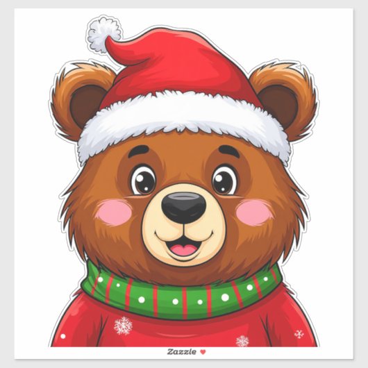 サンタの帽子をかぶったかわいいクリスマスベア シール (シート)