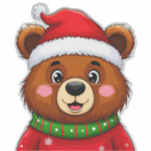サンタの帽子をかぶったかわいいクリスマスベア シール (正面)
