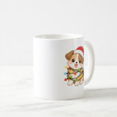 サンタの帽子をかぶったかわいいクリスマス犬のマグカップ コーヒーマグカップ (正面右)