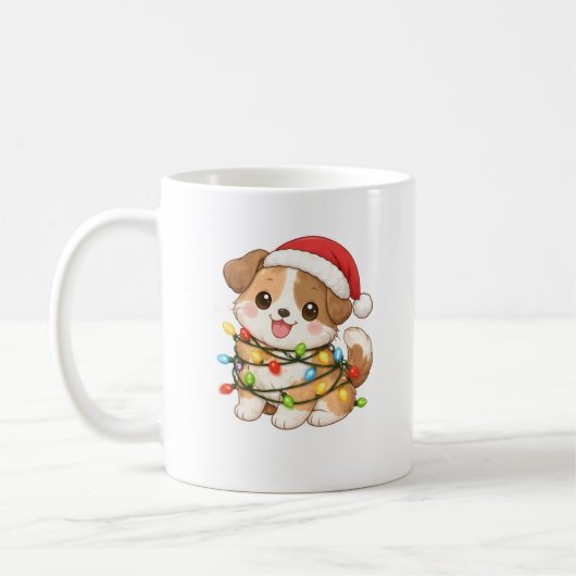 サンタの帽子をかぶったかわいいクリスマス犬のマグカップ コーヒーマグカップ (左)