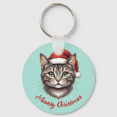 サンタの帽子をかぶったかわいいクリスマス猫のカスタムグッズ キーホルダー (裏面)