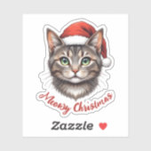 サンタの帽子をかぶったかわいいクリスマス猫のカスタムグッズ シール (シート)