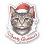 サンタの帽子をかぶったかわいいクリスマス猫のカスタムグッズ シール (正面)