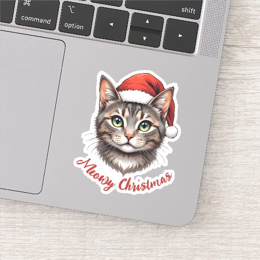 サンタの帽子をかぶったかわいいクリスマス猫のカスタムグッズ シール (詳細)