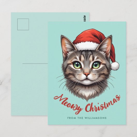サンタの帽子をかぶったかわいいクリスマス猫のカスタムグッズ ポストカード (正面/裏面)