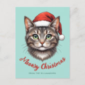 サンタの帽子をかぶったかわいいクリスマス猫のカスタムグッズ ポストカード (正面)