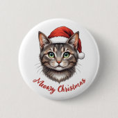 サンタの帽子をかぶったかわいいクリスマス猫のカスタムグッズ 缶バッジ (正面)