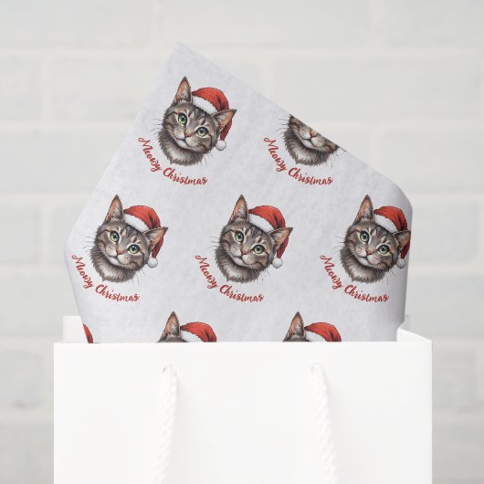サンタの帽子をかぶったかわいいクリスマス猫のカスタムグッズ 薄葉紙 (ギフトバッグ)