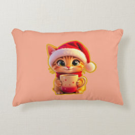 **サンタの帽子をかぶったかわいいクリスマス猫 – 面白いホリデー アクセントクッション