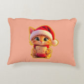 **サンタの帽子をかぶったかわいいクリスマス猫 – 面白いホリデー アクセントクッション (裏面)