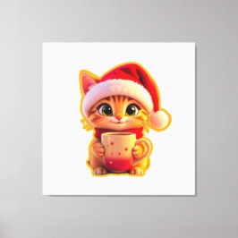 **サンタの帽子をかぶったかわいいクリスマス猫 – 面白いホリデー キャンバスプリント