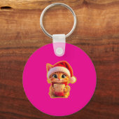 **サンタの帽子をかぶったかわいいクリスマス猫 – 面白いホリデー キーホルダー (正面)