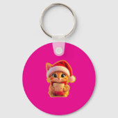 **サンタの帽子をかぶったかわいいクリスマス猫 – 面白いホリデー キーホルダー (裏面)