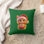 **サンタの帽子をかぶったかわいいクリスマス猫 – 面白いホリデー クッション (ブランケット)