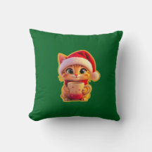 **サンタの帽子をかぶったかわいいクリスマス猫 – 面白いホリデー