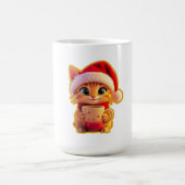 **サンタの帽子をかぶったかわいいクリスマス猫 – 面白いホリデー コーヒーマグカップ (中央)