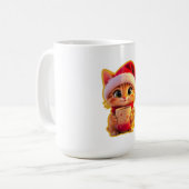 **サンタの帽子をかぶったかわいいクリスマス猫 – 面白いホリデー コーヒーマグカップ (正面左)