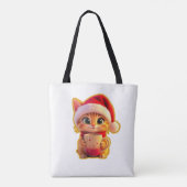 **サンタの帽子をかぶったかわいいクリスマス猫 – 面白いホリデー トートバッグ (裏面)