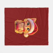 **サンタの帽子をかぶったかわいいクリスマス猫 – 面白いホリデー フリースブランケット (正面(横))